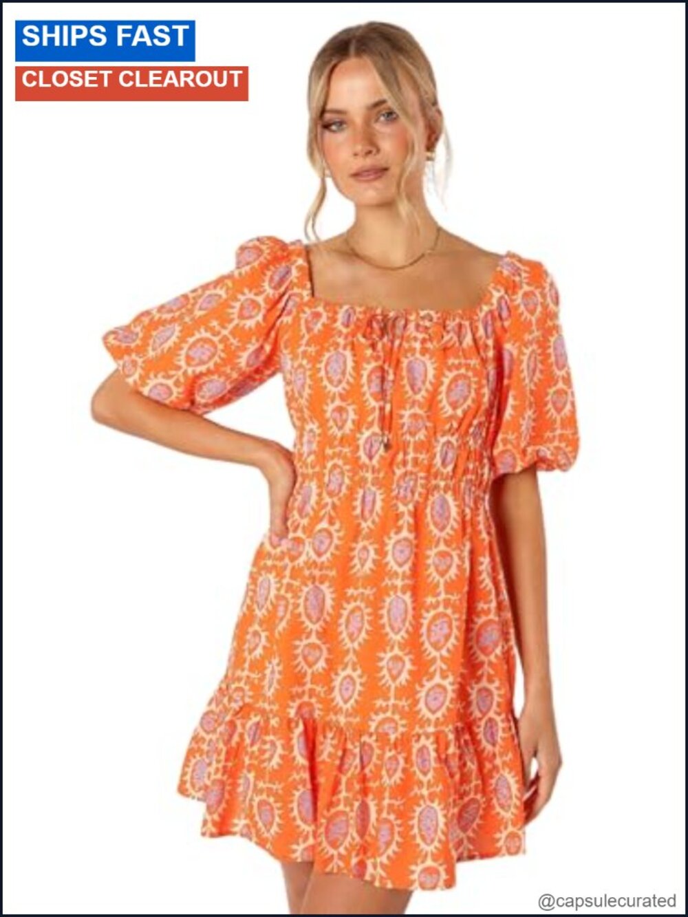 Carmen Off Shoulder Mini Dress Square Neckline Floral Short Sleeve